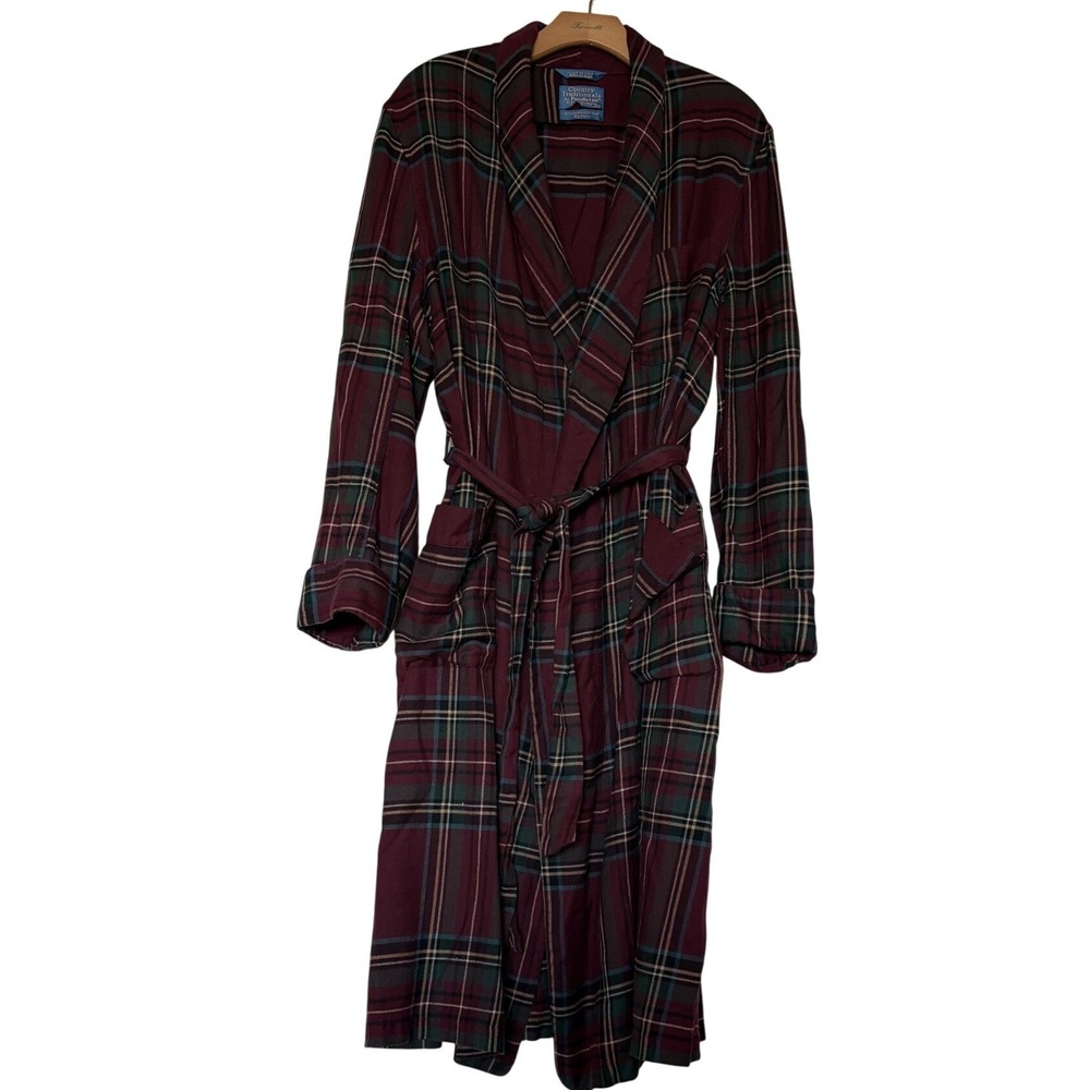 VTG Pendleton Country‎ Traditionals Mens Plaid Robe Burgundy Cotton Wool Blend L